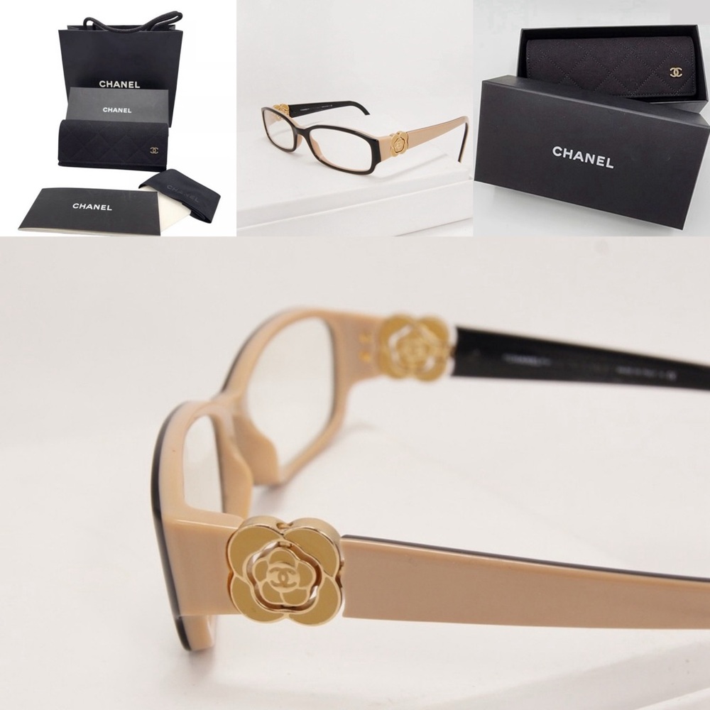 CHANEL Tan Floral Embellished Glasses & carry case